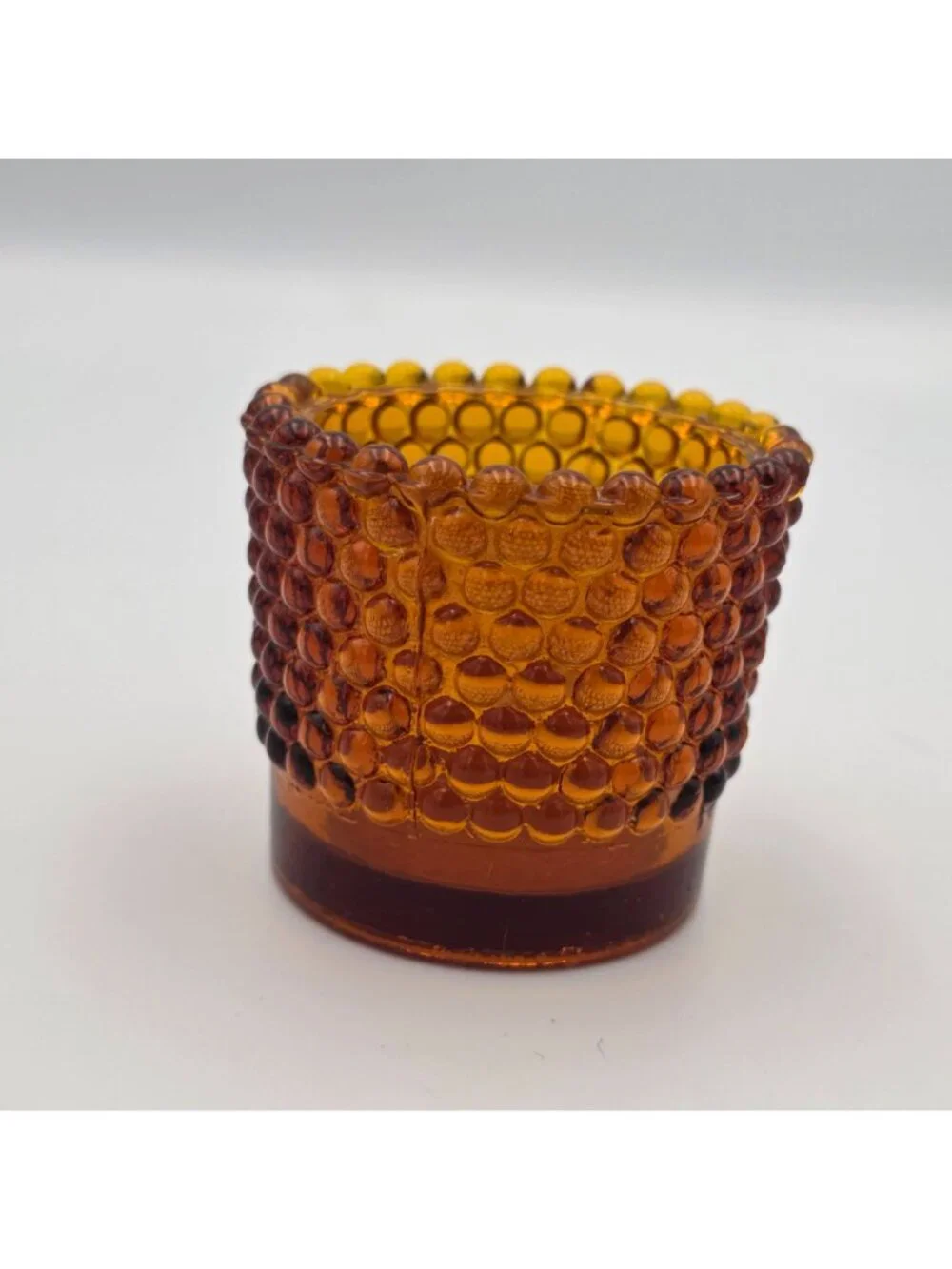 Amber Hobnail Glass Votive Candle Holder Vintage Retro Decor UV Reactive